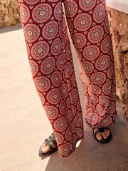 Red Woodblock Frill Cold Shoulder Jumpsuit - Image 5 of 7
