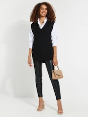 Threadbare Black V-Neck Ribbed Knitted Sweater Vest - Image 3 of 4