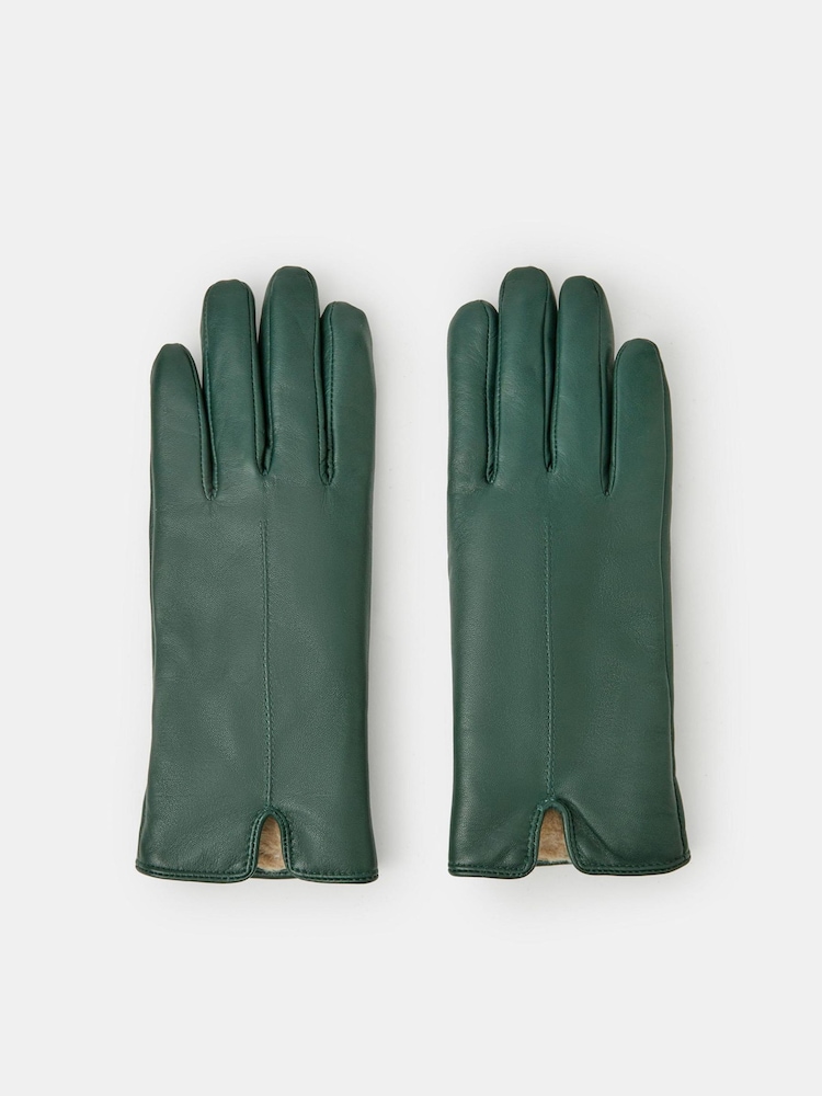 Accessorize Green Faux Fur Lined Leather Gloves - Image 1 of 2