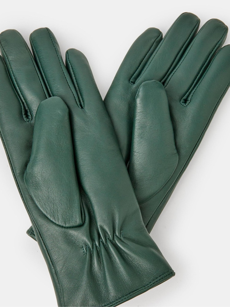 Accessorize Green Faux Fur Lined Leather Gloves - Image 2 of 2