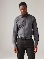 Grey Double Collar Regular Fit Trimmed Formal 100% Cotton Oxford Shirt - Image 1 of 9