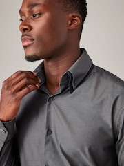 Grey Double Collar Regular Fit Trimmed Formal 100% Cotton Oxford Shirt - Image 4 of 9