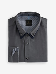 Grey Double Collar Regular Fit Trimmed Formal 100% Cotton Oxford Shirt - Image 7 of 9