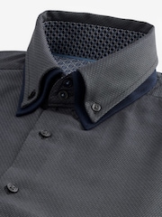 Grey Double Collar Regular Fit Trimmed Formal 100% Cotton Oxford Shirt - Image 8 of 9