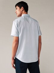 White/Blue Geometric Regular Fit 100% Cotton Printed Short Sleeve Shirt - Image 3 of 8