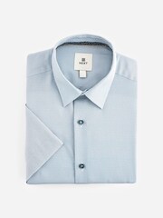 White/Blue Geometric Regular Fit 100% Cotton Printed Short Sleeve Shirt - Image 6 of 8