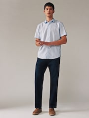 White/Light Blue Floral Textured Short Sleeve Shirt - Image 2 of 7