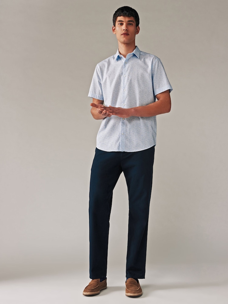 White/Light Blue Floral Textured Short Sleeve Shirt - Image 2 of 7