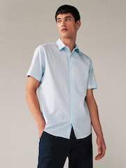 White/Light Blue Floral Textured Short Sleeve Shirt - Image 3 of 7