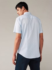 White/Light Blue Floral Textured Short Sleeve Shirt - Image 4 of 7