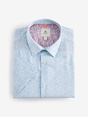 White/Light Blue Floral Textured Short Sleeve Shirt - Image 5 of 7