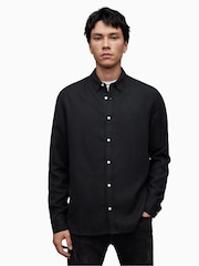 AllSaints Black Laguna Shirt With Linen - Image 1 of 5
