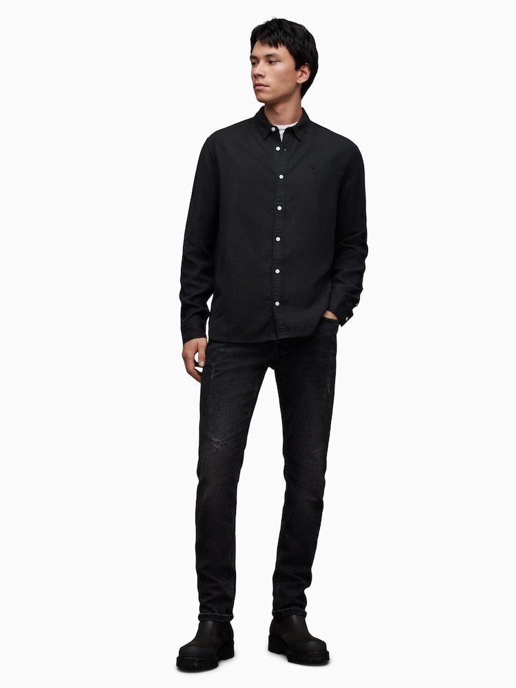 AllSaints Black Laguna Shirt With Linen - Image 2 of 5