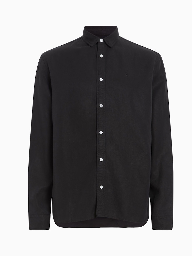 AllSaints Black Laguna Shirt With Linen - Image 5 of 5