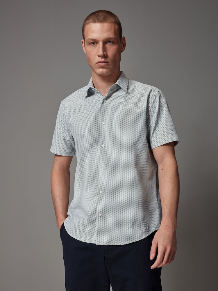 White/Green Textured Short Sleeve Shirt - Image 1 of 8