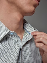 White/Green Textured Short Sleeve Shirt - Image 5 of 8