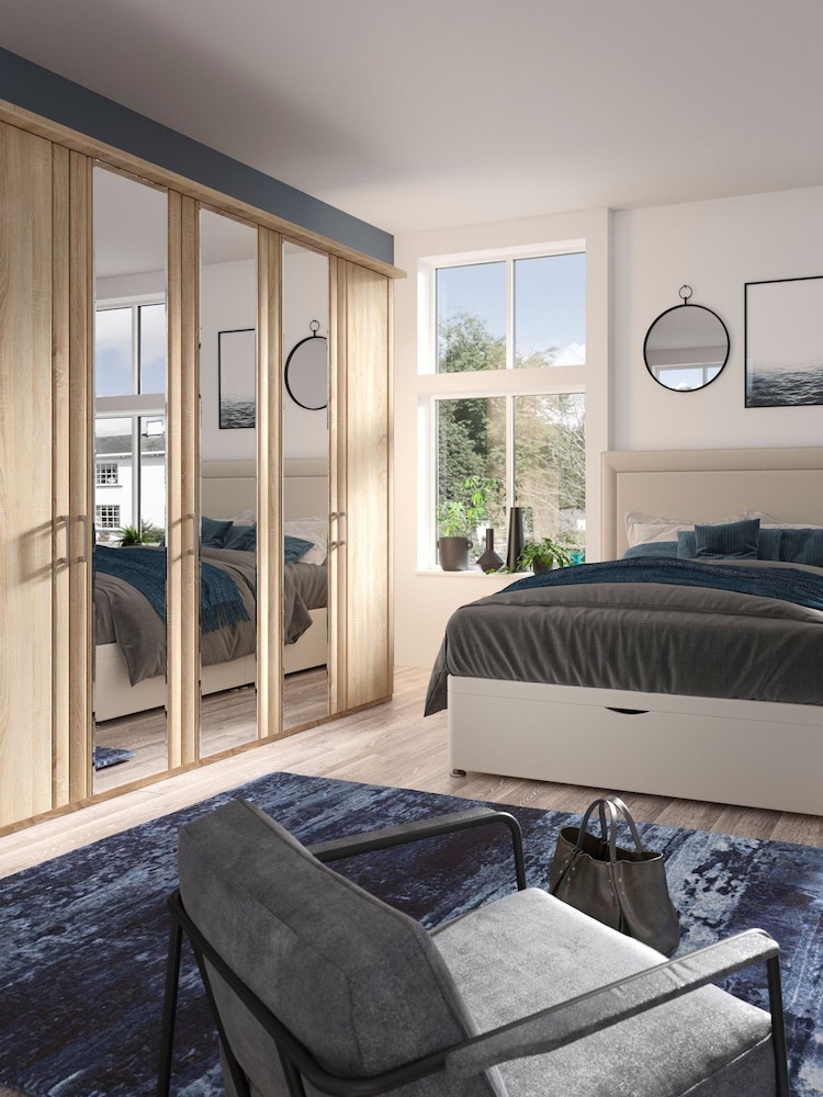 Wiemann Natural Torquay Wood and Mirror Semi Fitted 5 Door Wardrobe - Image 1 of 4