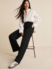 Black Smart Belted Wide Leg Cargo Trousers - Image 1 of 6
