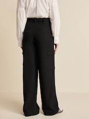 Black Smart Belted Wide Leg Cargo Trousers - Image 3 of 6
