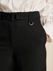 Black Smart Belted Wide Leg Cargo Trousers - Image 4 of 6