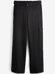 Black Smart Belted Wide Leg Cargo Trousers - Image 5 of 6