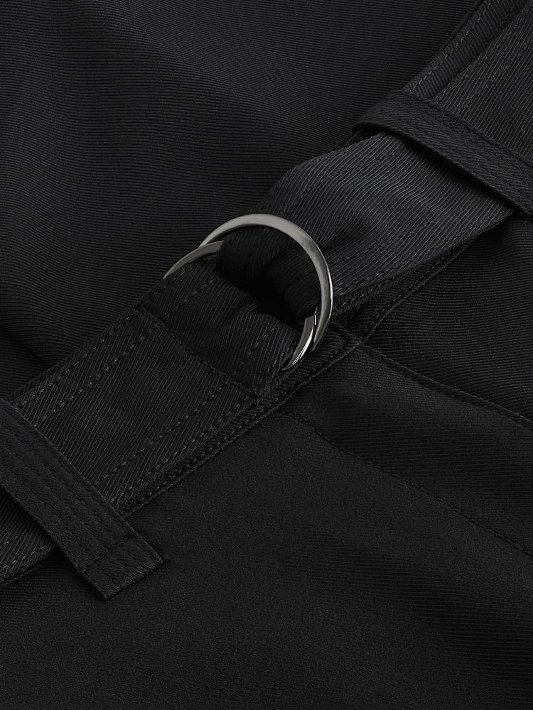 Black Smart Belted Wide Leg Cargo Trousers - Image 6 of 6