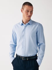 Blue Textured Trimmed Single Cuff Formal Shirt - Image 1 of 6