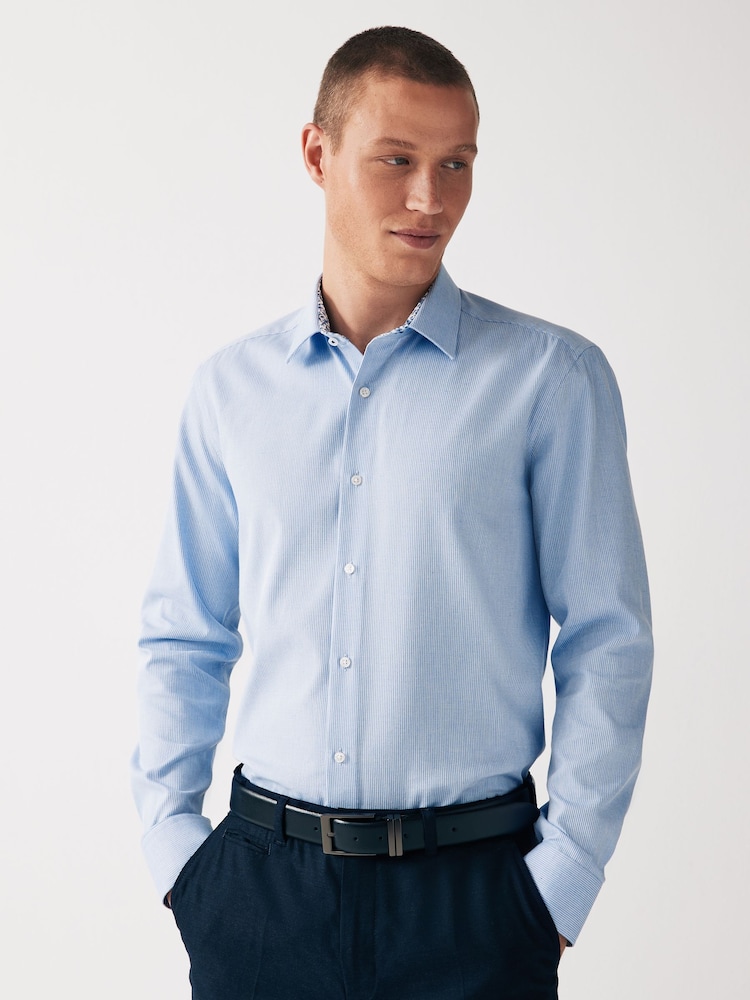 Blue Textured Trimmed Single Cuff Formal Shirt - Image 1 of 6