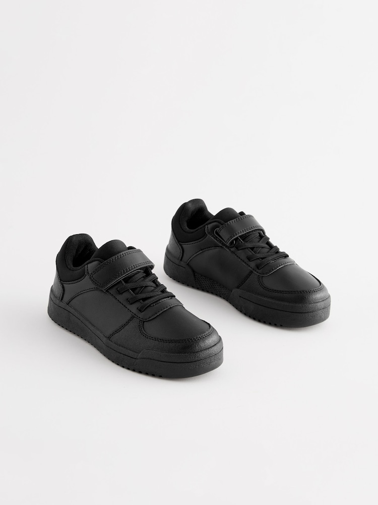 Black Wide Fit (G) School Elastic Lace Shoes - Image 1 of 5