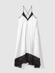 Reiss Navy/White Stevie Linen Colourblock Cross-Back Midi Dress - Image 2 of 5