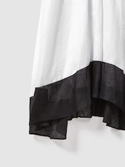 Reiss Navy/White Stevie Linen Colourblock Cross-Back Midi Dress - Image 5 of 5