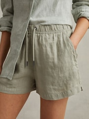 Reiss Sage Cleo Linen Garment Dyed Drawstring Shorts - Image 1 of 6