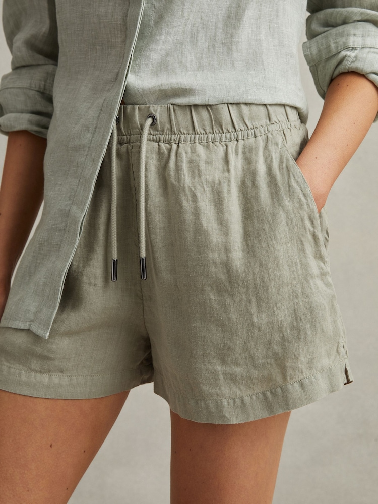 Reiss Sage Cleo Linen Garment Dyed Drawstring Shorts - Image 1 of 6