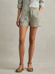 Reiss Sage Cleo Linen Garment Dyed Drawstring Shorts - Image 3 of 6