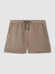 Reiss Mink Neutral Cleo Linen Garment Dyed Drawstring Shorts - Image 2 of 6