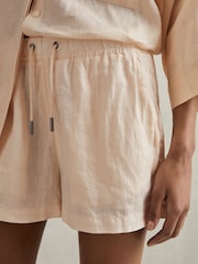 Reiss Peach Cleo 100% Linen Garment Dyed Drawstring Shorts - Image 3 of 5