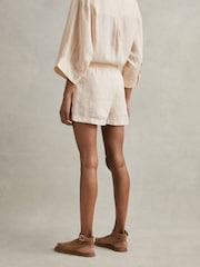 Reiss Peach Cleo 100% Linen Garment Dyed Drawstring Shorts - Image 4 of 5