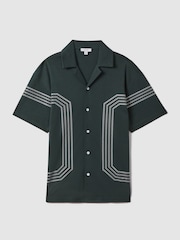 Reiss Emerald Arlington Mercerised Cotton Embroidered Cuban Collar Shirt - Image 2 of 6