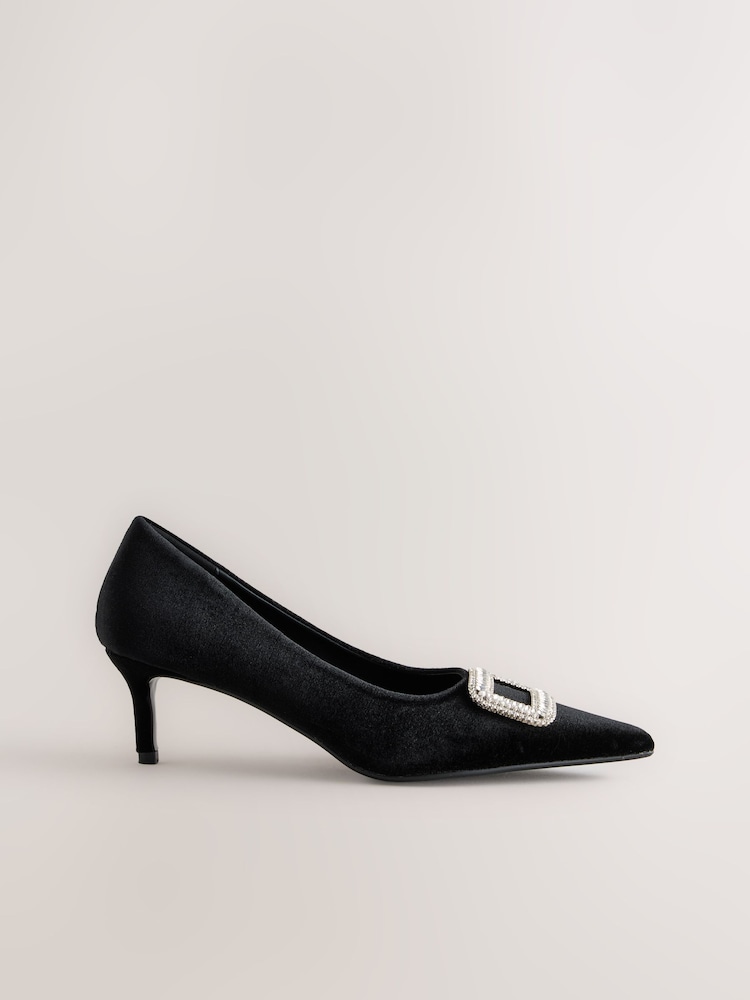 Black Forever Comfort® Low Jewel Trim Court Heels - Image 1 of 9