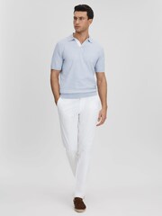 Reiss Soft Blue Boston Cotton Blend Contrast Open Collar Shirt - Image 1 of 6