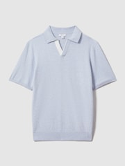 Reiss Soft Blue Boston Cotton Blend Contrast Open Collar Shirt - Image 2 of 6