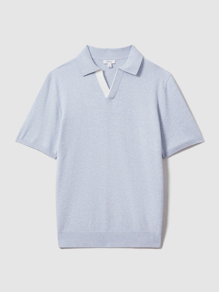Reiss Soft Blue Boston Cotton Blend Contrast Open Collar Shirt - Image 2 of 6