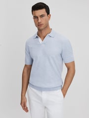 Reiss Soft Blue Boston Cotton Blend Contrast Open Collar Shirt - Image 3 of 6