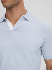 Reiss Soft Blue Boston Cotton Blend Contrast Open Collar Shirt - Image 4 of 6