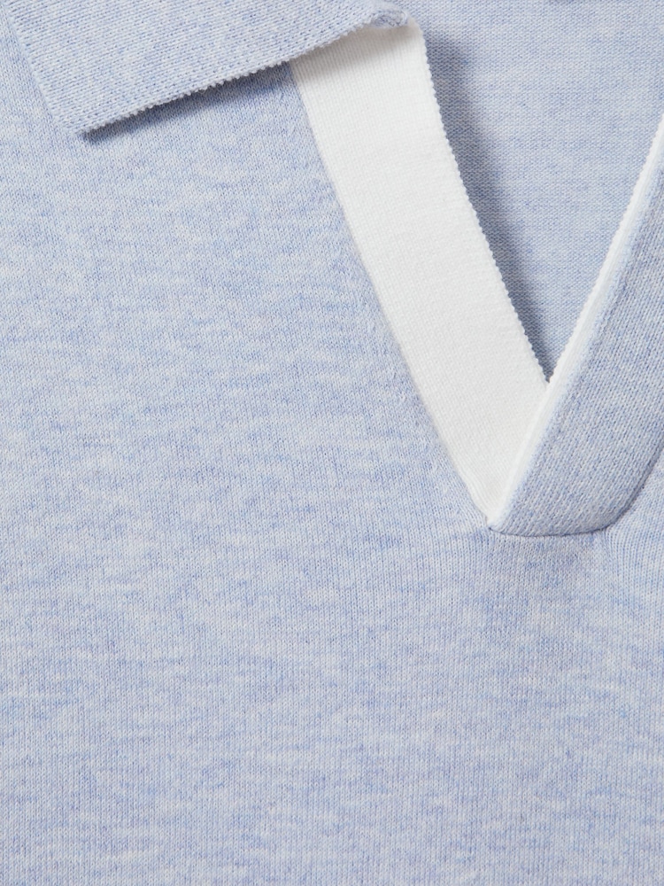 Reiss Soft Blue Boston Cotton Blend Contrast Open Collar Shirt - Image 6 of 6