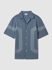 Reiss Airforce Blue Arlington Mercerised Cotton Embroidered Cuban Collar Shirt - Image 2 of 6