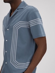 Reiss Airforce Blue Arlington Mercerised Cotton Embroidered Cuban Collar Shirt - Image 4 of 6