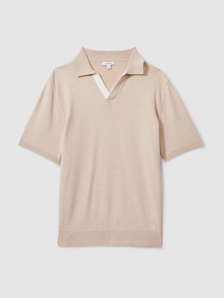 Reiss Camel Boston Cotton Blend Contrast Open Collar Shirt - Image 2 of 6