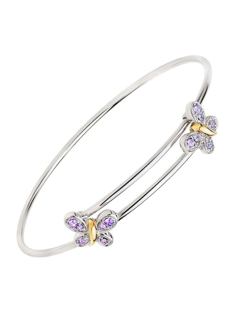 Beaverbrooks Children’s Mini B Silver Plated Crystal Butterfly Bangle - Image 1 of 4