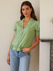 Albaray Green Willow Floral Frill Hem Blouse - Image 1 of 1